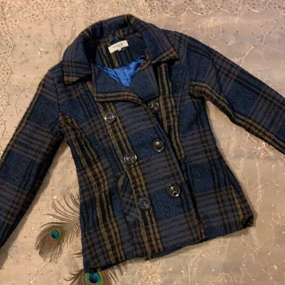Charlotte Russe Blue Plaid Peacoat